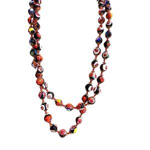 Vintage 1960s Murano Millefiori Italian Glass Beads Necklace 36" Long With Barre